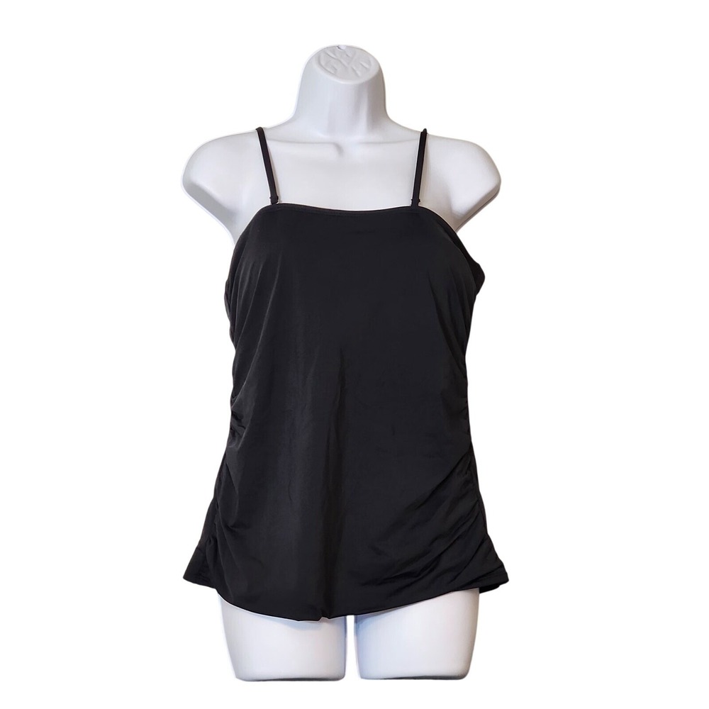 Aqua‎ Eve Black Ruched Tankini Swim Top Adjustable Padded XL NWT